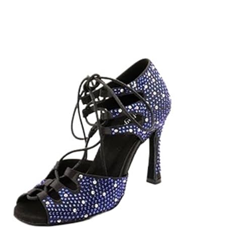 Salsa Ballsaal Latin Dance Schuhe for tanzende Frauen Social Blue Strass High Heels Tanzsandale Für Party(10cm,12) von UBOHUZ