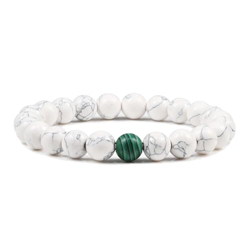 UBOHUZ 2 Pcs Stein Armbänder Paar Abstand Perlen Rock Stein Stretch Charm Strang Armband Männer Schmuck Für Frauen(17cm,Malachite) von UBOHUZ