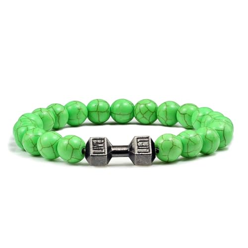UBOHUZ 2 Pcs Stein Perlen Armbänder Armreifen Frauen Schmuck Männer Armband Metall Accwssories Bileklik Paar Für Frauen(17cm,Green) von UBOHUZ