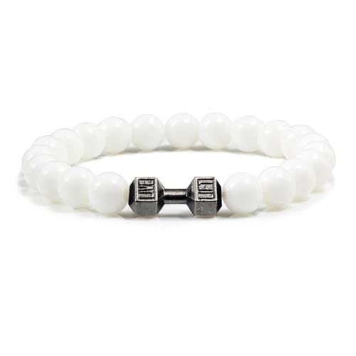 UBOHUZ 2 Pcs Stein Perlen Armbänder Armreifen Frauen Schmuck Männer Armband Metall Accwssories Bileklik Paar Für Frauen(17cm,White porcelain) von UBOHUZ
