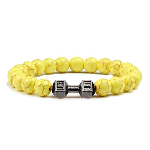UBOHUZ 2 Pcs Stein Perlen Armbänder Armreifen Frauen Schmuck Männer Armband Metall Accwssories Bileklik Paar Für Frauen(17cm,Yellow) von UBOHUZ