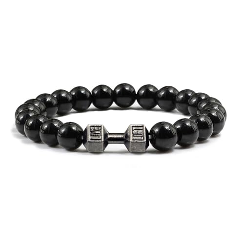 UBOHUZ 2 Pcs Stein Perlen Armbänder Armreifen Frauen Schmuck Männer Armband Metall Accwssories Bileklik Paar Für Frauen(21cm,Bright black) von UBOHUZ