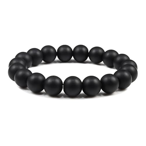 UBOHUZ 2 Stück Armband Herren 6/8/10mm matt poliert matt Onyx Achate runde Perlen Yoga Schmuck Armbänder for Frauen Für Frauen(19cm,10mm Matte Black) von UBOHUZ