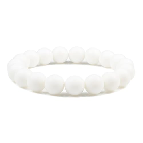 UBOHUZ 2 Stück Armband Herren 6/8/10mm matt poliert matt Onyx Achate runde Perlen Yoga Schmuck Armbänder for Frauen Für Frauen(19cm,10mm Matte White) von UBOHUZ