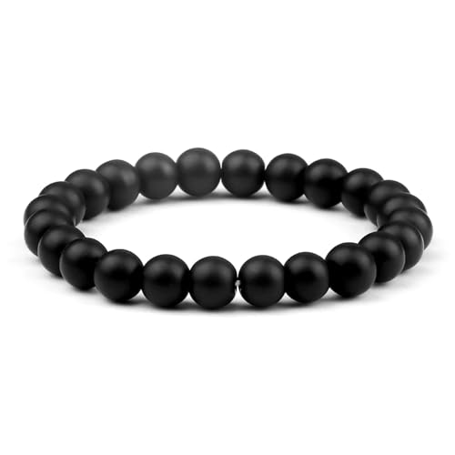 UBOHUZ 2 Stück Armband Herren 6/8/10mm matt poliert matt Onyx Achate runde Perlen Yoga Schmuck Armbänder for Frauen Für Frauen(19cm,8mm Matte Black) von UBOHUZ