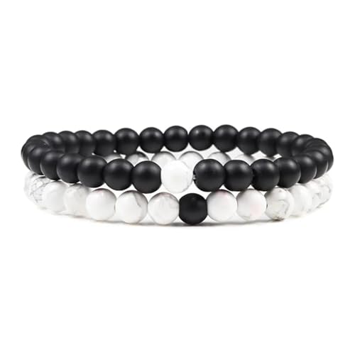 UBOHUZ 2 Stück Armband Paare Distanz Perlen Yoga Armbänder for Männer Frauen elastisches Seil Schmuck Für Frauen(6mm Matte-White pine) von UBOHUZ