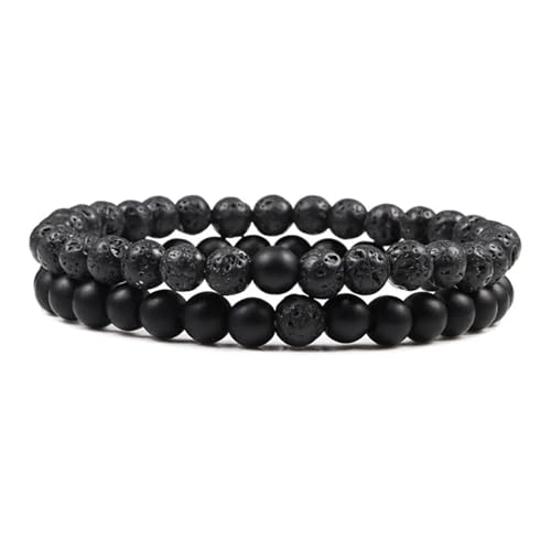 UBOHUZ 2 Stück Armband Paare Distanz Perlen Yoga Armbänder for Männer Frauen elastisches Seil Schmuck Für Frauen(6mm Matte-lava) von UBOHUZ