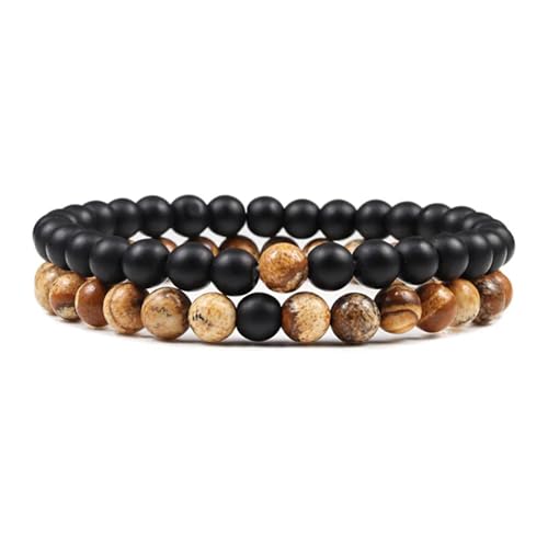 UBOHUZ 2 Stück Armband Paare Distanz Perlen Yoga Armbänder for Männer Frauen elastisches Seil Schmuck Für Frauen(6mm Matte-picture) von UBOHUZ