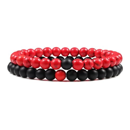 UBOHUZ 2 Stück Armband Paare Distanz Perlen Yoga Armbänder for Männer Frauen elastisches Seil Schmuck Für Frauen(6mm Matte-red) von UBOHUZ