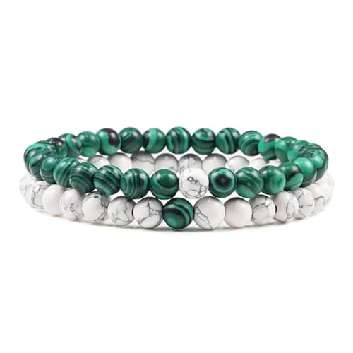 UBOHUZ 2 Stück Armband Paare Distanz Perlen Yoga Armbänder for Männer Frauen elastisches Seil Schmuck Für Frauen(6mm white-malachite) von UBOHUZ
