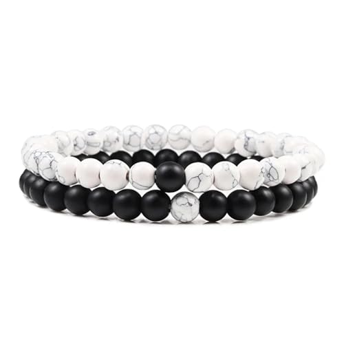 UBOHUZ 2 Stück Armband Paare Distanz Perlen Yoga Armbänder for Männer Frauen elastisches Seil Schmuck Für Frauen(6mm white-matte) von UBOHUZ