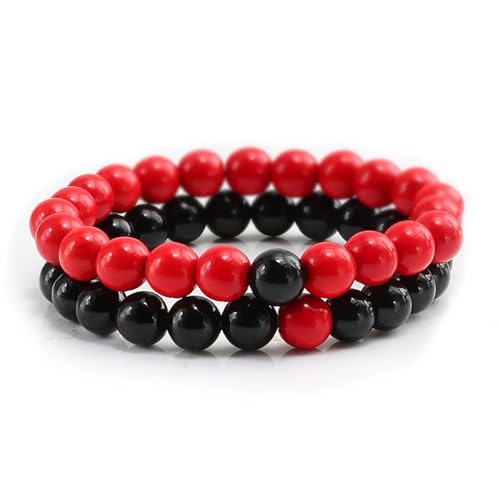 UBOHUZ 2 Stück Armband Paare Distanz Perlen Yoga Armbänder for Männer Frauen elastisches Seil Schmuck Für Frauen(8mm Light-red) von UBOHUZ