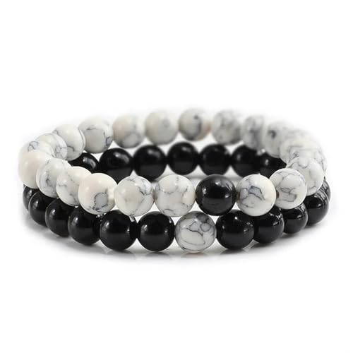 UBOHUZ 2 Stück Armband Paare Distanz Perlen Yoga Armbänder for Männer Frauen elastisches Seil Schmuck Für Frauen(8mm Light-white) von UBOHUZ