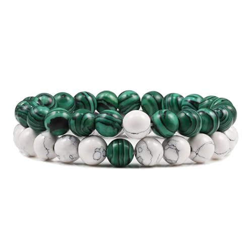 UBOHUZ 2 Stück Armband Paare Distanz Perlen Yoga Armbänder for Männer Frauen elastisches Seil Schmuck Für Frauen(8mm white malachite) von UBOHUZ