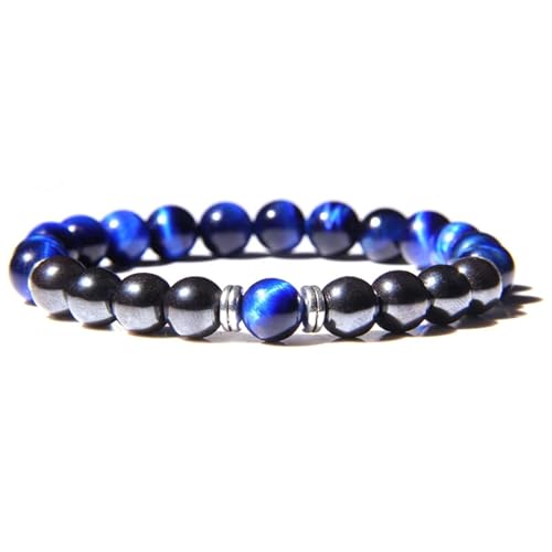 UBOHUZ 2 Stück Multicolor Stein Perlen Armbänder 8mm Runde Perlen Edelstein Männer Armband Yoga Schmuck for Männer Frauen Für Frauen(Blue 3) von UBOHUZ
