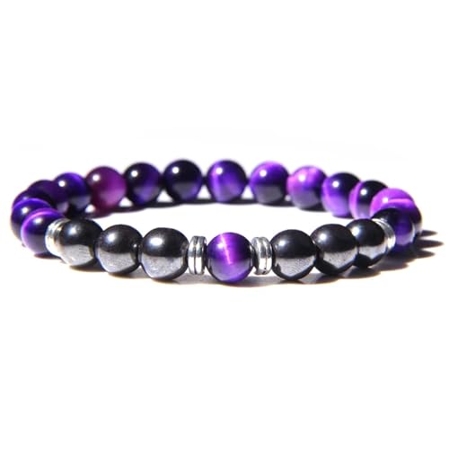 UBOHUZ 2 Stück Multicolor Stein Perlen Armbänder 8mm Runde Perlen Edelstein Männer Armband Yoga Schmuck for Männer Frauen Für Frauen(Purple) von UBOHUZ