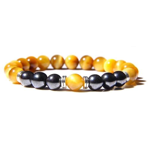 UBOHUZ 2 Stück Multicolor Stein Perlen Armbänder 8mm Runde Perlen Edelstein Männer Armband Yoga Schmuck for Männer Frauen Für Frauen(Yellow) von UBOHUZ