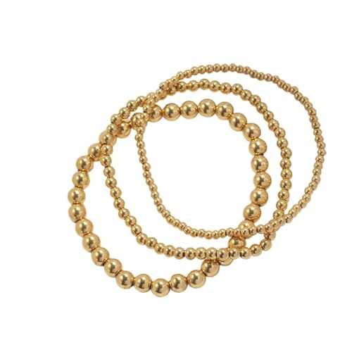 UBOHUZ 3 Pcs Edelstahl Perlen Armbänder for Frauen Trendy Schmuck Manschette Metall Perlen Geschenk Für Frauen(Gold,16cm) von UBOHUZ
