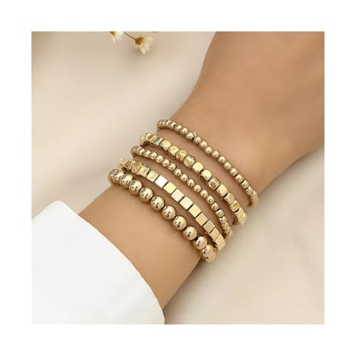 UBOHUZ 5/7 Stück Perlenarmbänder for Frauen, Charm-Gliederkette, Statement-Armbänder, Armreifen, handgefertigte Perlen, elastischer Handschmuck Für Frauen(Gold 1) von UBOHUZ