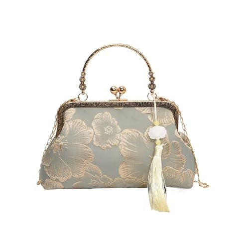 UBOHUZ Vintage Blume bestickte Tasche elegante Shell Clip Abend Kupplung mit Griff Stickerei Umhängetaschen for Hochzeit Für Damen(Grey) von UBOHUZ