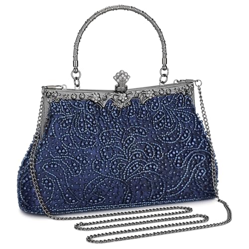 UBORSE 1920er Jahre Vintage Perlen Clutch Abendtasche für Frauen formelle Braut Hochzeit Clutch Geldbörse Abschlussball Cocktail Party Handtasche, Blau, Einheitsgröße von UBORSE