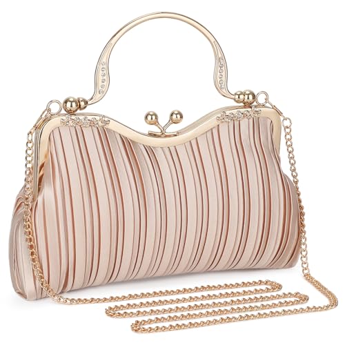 UBORSE 1920er Jahre Vintage Satin Clutch Abendtasche für Frauen formelle Braut Hochzeit Clutch Geldbörse Abschlussball Cocktail Party Handtasche, Champagner von UBORSE