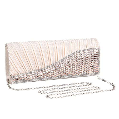 UBORSE Abendtasche Damen Satin Clutch Tasche Strass Glänzend Handtasche mit Kette Kleine Umhängetasche Modisch Umschlagtasche Achseltasche für Hochzeit Cocktailparty Tanzparty Geburtstagsfeier von UBORSE