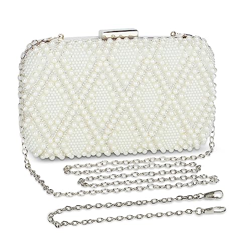 UBORSE Abendtasche mit Perlen Strass Damen Clutch Elegant Brauttasche Luxus Handtasche mit Kette Brautbeutel Portemonnaie Tasche für Hochzeit Tanzparty Abendparty Geburtstag von UBORSE