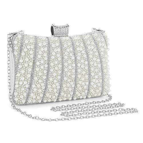 UBORSE Abendtasche mit Perlen Strass Damen Clutch Elegant Handtasche mit Kette Brauttasche Luxus Brautbeutel Portemonnaie Tasche für Hochzeit Tanzparty Abendparty Geburtstag von UBORSE