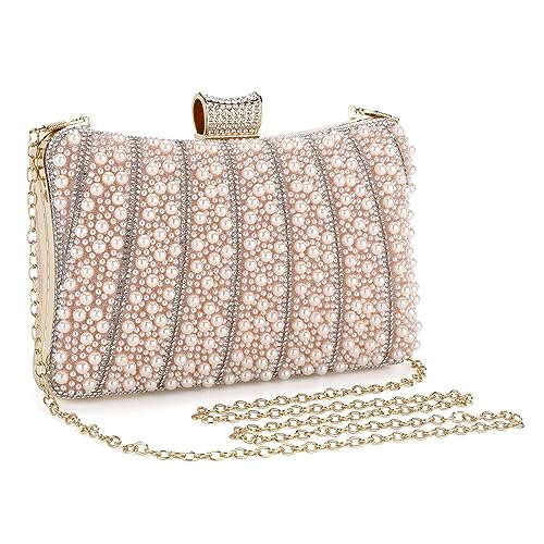 UBORSE Abendtasche mit Perlen Strass Damen Clutch Elegant Handtasche mit Kette Brauttasche Luxus Brautbeutel Portemonnaie Tasche für Hochzeit Tanzparty Abendparty Geburtstag von UBORSE