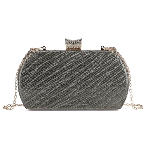 UBORSE Damen Abendtasche Clutch Umhängetasche Kleine Vintage Handtasche Schultertasche Ketten Tasche für Hochzeit Party Disko - Grau von UBORSE