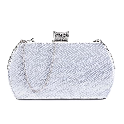 UBORSE Damen Abendtasche Clutch Umhängetasche Krokodilhaut Vintage Handtasche Kleine Schultertasche Ketten Tasche für Hochzeit Party Disko - Silber von UBORSE