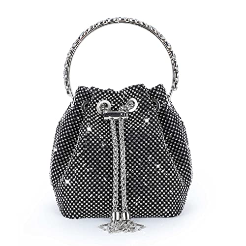 UBORSE Damen Clutch Abendtasche Glitzer Umhängetasche Kleine Pailletten Handtasche Schultertasche Kette Tasche Strass für Braut Hochzeit Party Disko - Schwarz von UBORSE