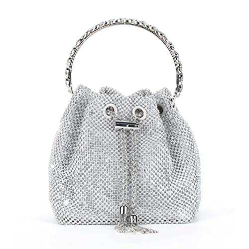 UBORSE Damen Clutch Abendtasche Glitzer Umhängetasche Kleine Pailletten Handtasche Schultertasche Kette Tasche Strass für Braut Hochzeit Party Disko - Silber von UBORSE