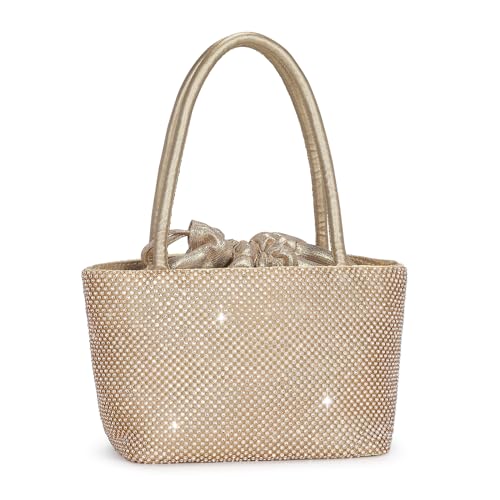 UBORSE Damen Clutch Abendtasche Glitzer Umhängetasche kleine Strass Handtasche Schultertasche Kette Tasche für Braut Hochzeit Party Disko - Gold von UBORSE