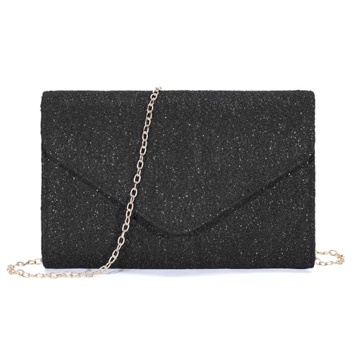 UBORSE Damen Clutch Elegant Spitze Abendtasche Handtasche Umschlag Umhängetasche Schultertasche Kleine Tasche für Hochzeit Party Braut - Schwarz von UBORSE