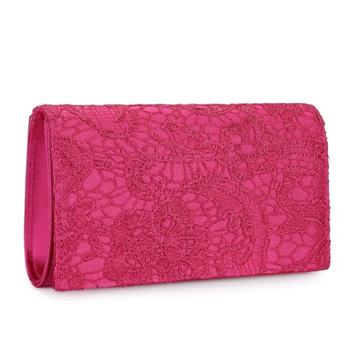 UBORSE Elegante Clutch mit Blumenmuster für Damen, Abendtasche, Umschlag, Clutch, Tasche, Hochzeit, Abschlussball, Party, Knallpink (Hot Pink) von UBORSE