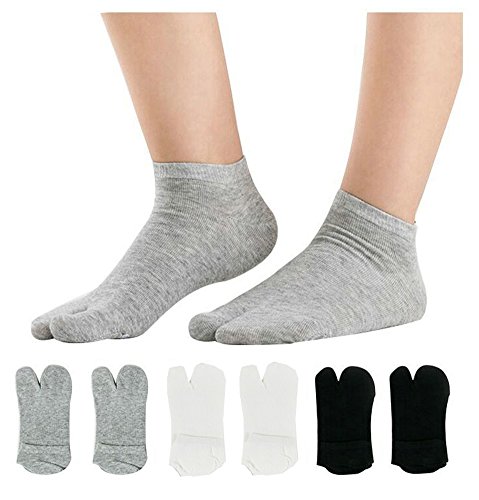 UBUMO Damen Solid 2 Toe Flip Flop Tabi Socken Geta Knöchel Baumwolle 5/6 Paar, Farbe 2 (Knöchellänge), Einheitsgröße von UBUMO