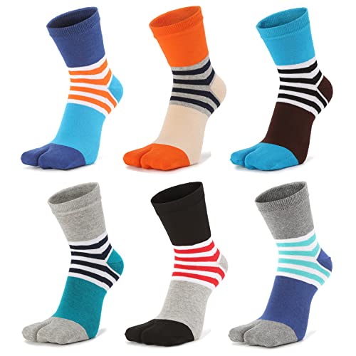 UBUMO Herren Tabi Flip Flop Socken Athletic Cotton Crew Two Toe 5/6 Pack, Farbe 14 (6 Stück), Einheitsgröße von UBUMO