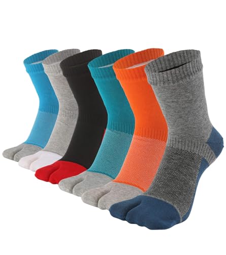 UBUMO Herren Tabi Socken Flip Flop Split Toe Crew Geta Baumwolle 6er Pack, Mehrfarbig, Medium von UBUMO