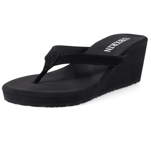 UBXRIN Damen-Flip-Flops mit Keilabsatz, bequeme Plateau-Sandalen, Strand, Pool, lässig, Sommer, Schlupfschuhe, 7,1 cm, Schwarz, 36 EU UBXRIN Damen-Flip-Flops mit Keilabsatz, bequeme Plateau-Sandalen, Strand, Pool, lässig, Sommer, Schlupfschuhe, 7,1 cm, Schwarz, 36 EU von UBXRIN