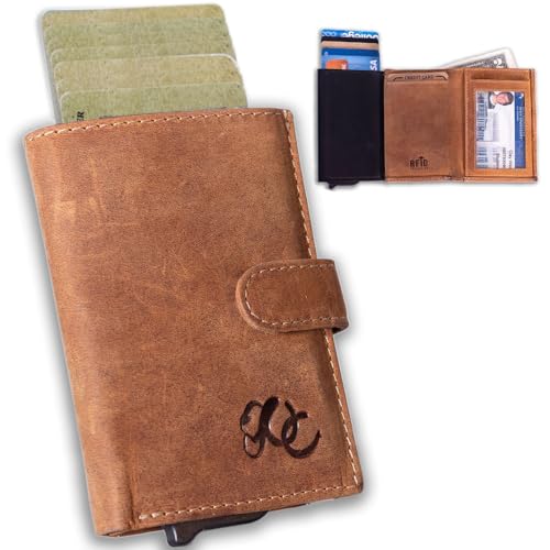 Pop-Up-Geldbörse aus Vollnarbenleder für Herren – RFID-blockierende Bifold mit schnellem Kartenzugriff – Schlankes, minimalistisches Design – Platz für 8+ Karten & Bargeld, Braun, Pop-Up-Geldbörse von UC Leather Company