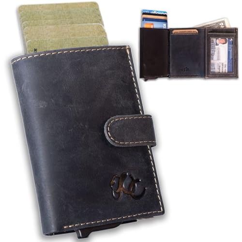 Pop-Up-Geldbörse aus Vollnarbenleder für Herren – RFID-blockierende Bifold mit schnellem Kartenzugriff – Schlankes, minimalistisches Design – Platz für 8+ Karten & Bargeld, Schwarz, Pop-Up-Geldbörse von UC Leather Company