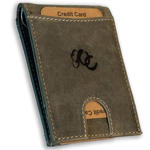 UC Leather Company Faltbare Geldbörse mit Geldscheinklammer, Vollnarbenleder, RFID-geschützt, minimalistische Vordertasche, Oliv/Blatt für mich (Leaf It to Me), Kompakt von UC Leather Company