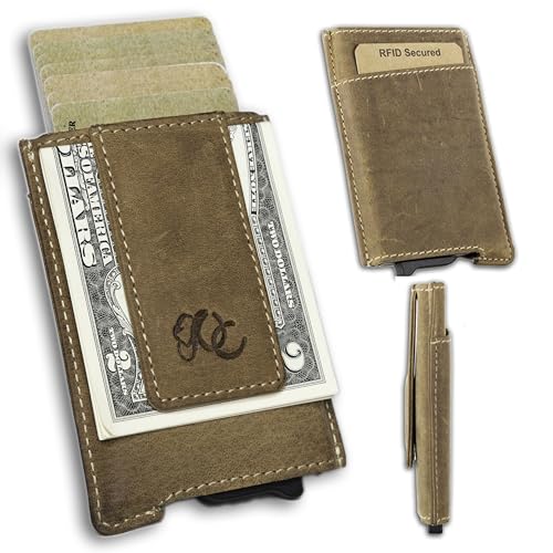 UC Leather Company Herren Auto Pop Up Geldbörse RFID Blockierung Vollnarbenleder 7 Karten Kapazität, Braun, Pop-Up-Geldbörse von UC Leather Company