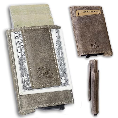 UC Leather Company Herren Auto Pop Up Geldbörse RFID Blockierung Vollnarbenleder 7 Karten Kapazität, Sand, Pop-Up-Geldbörse von UC Leather Company