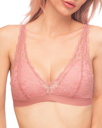 UCA Lingerie Comfort Wireless Lace Bralette for Women Light Padded Bra Longline Bralette with Soft Cup Foam, Pink, 80A von UCA Lingerie