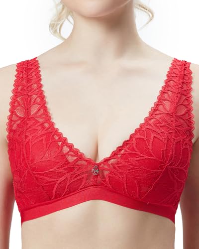 UCA Lingerie Comfort Wireless Lace Bralette for Women Light Padded Bra Longline Bralette with Soft Cup Foam, Rot/Ausflug, einfarbig (Getaway Solids), 85D von UCA Lingerie