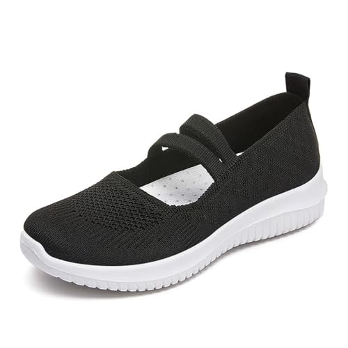 UCK-KIT Damen -Mesh Flats Schuhe, atmungsaktueller Schlupf auf Schuhen lässig Bequeme Gehen Flats Sommer breite Füße Schuhe,Schwarz,39 EU von UCK-KIT