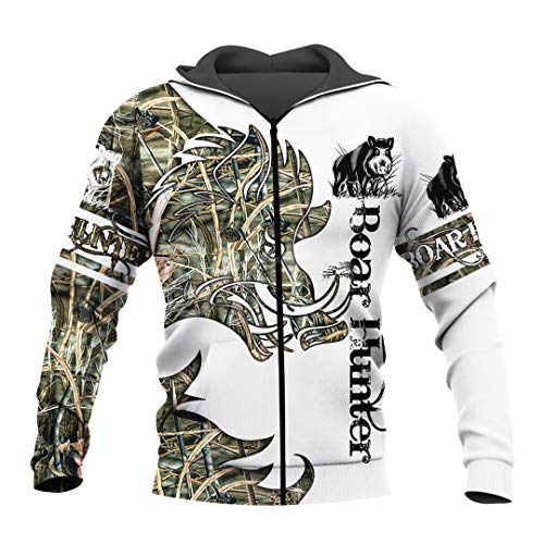 Animal Bow Bear Hunter Jagd Camo Trainingsanzug Harajuku Fashion Unisex 3Dprint Hoodies/Reißverschluss/Jacke Zip XXL von UCKSL